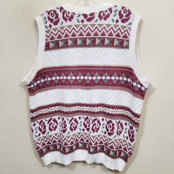 Vintage Season Ticket button front floral v-neck sweater vest woman's size 2XL - Picture 3 of 8